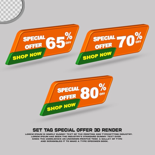 ESTABLECER ETIQUETA OFERTA ESPECIAL PORCENTAJE DE DESCUENTO RENDER 3D