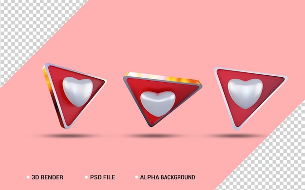 Establecer icono de corazón Diseño de amor 3 ángulos diferentes 3d render Premium Psd