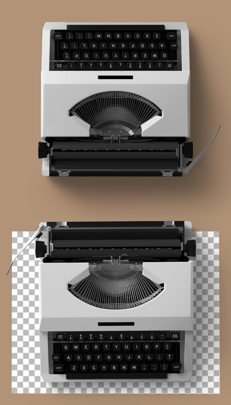 PSD establecer paquetes de máquina de escribir vintage aislado con sombra