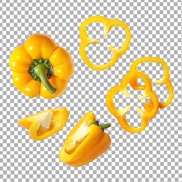 PSD establecer png de pimienta amarilla fresca en un fondo transparente aislado