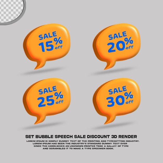 Establecer porcentaje de descuento de venta de discurso de burbuja render 3d