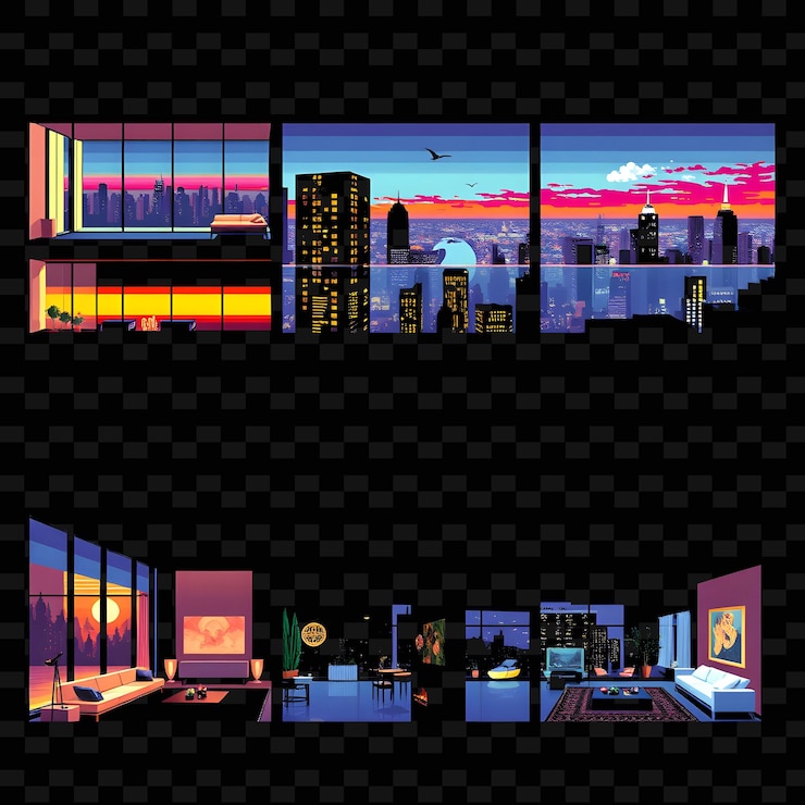 PSD establezca áticos urbanos con vistas panorámicas y diseños elegantes paredes de vidrio diseños de elementos de casas png