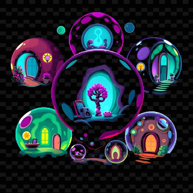 Establezca casas en forma de orbe con paredes pulsantes El material translúcido permite el diseño de elementos de la casa G PNG