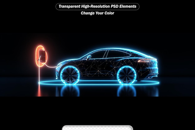 PSD estación de carga de automóviles eléctricos tecnología digital carga de vehículos de bajo poli wireframe