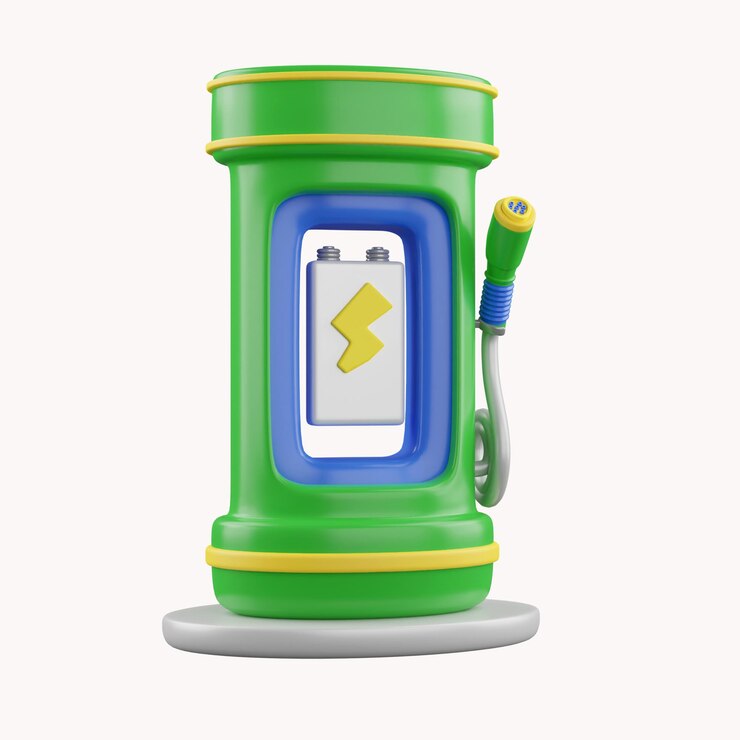 PSD estación de carga de vehículos eléctricos 3d tecnología de transporte futuro e icono de concepto de energía limpia aislado sobre fondo blanco ilustración de representación 3d trazado de recorte