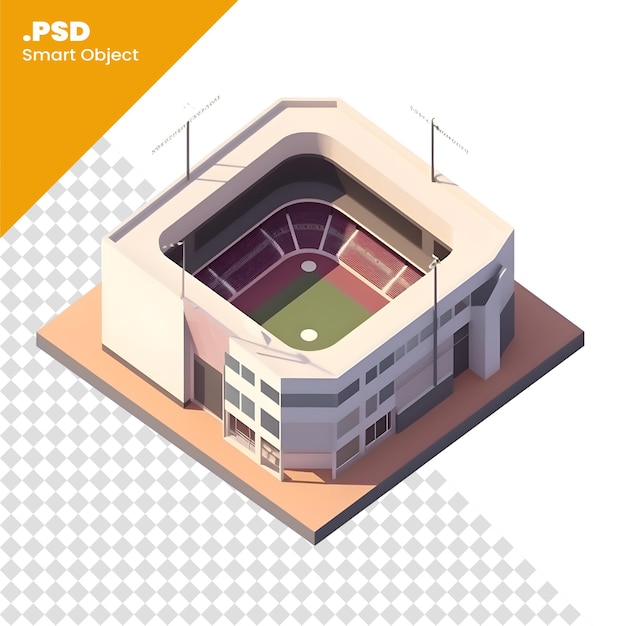 PSD estadio de béisbol renderizador 3d isométrico en fondo blanco sin plantilla de psd de sombra
