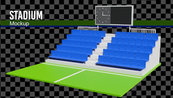 PSD un estadio de fútbol 3d con asiento y marcador