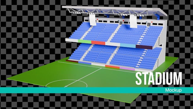 Estadio de fútbol en 3D con maqueta de asiento y campo