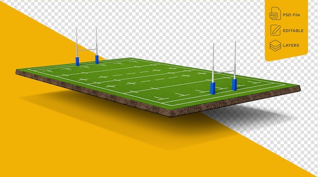 Estadio de rugby o campo de fútbol americano sección transversal del suelo con campo de hierba verde ilustración 3d