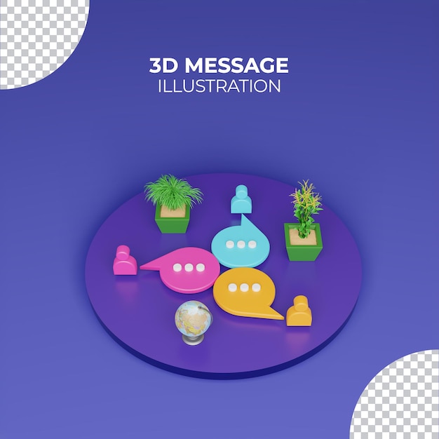 Estado de chat grupal o concepto de reunión en línea Ilustración de mensaje 3d en el podio