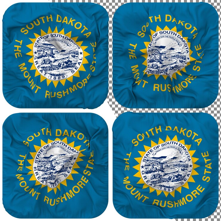 PSD estado de dakota del sur bandera forma de escudero aislado diferentes estilos de ondulación textura de relieve representación 3d