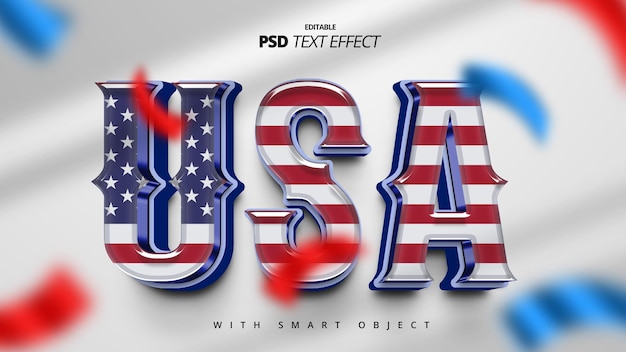 PSD estado unido da américa 3d bandeira nação texto efeito design de modelo editável