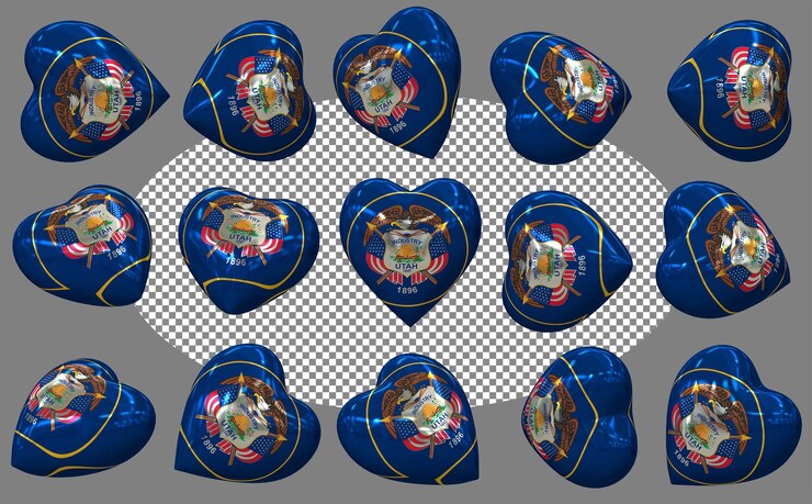 PSD estado de utah 3d bandera del corazón aislada en diferentes posiciones renderización 3d