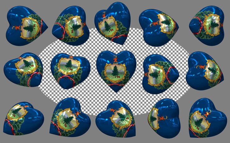 PSD estado de vermont 3d bandera del corazón aislada diferentes posiciones renderización 3d