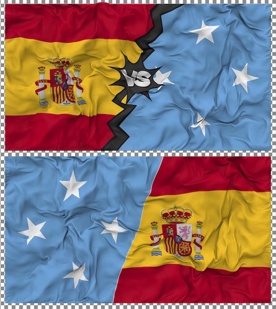Estados Federados de Micronesia contra España Media bandera combinada con textura de tela 3D