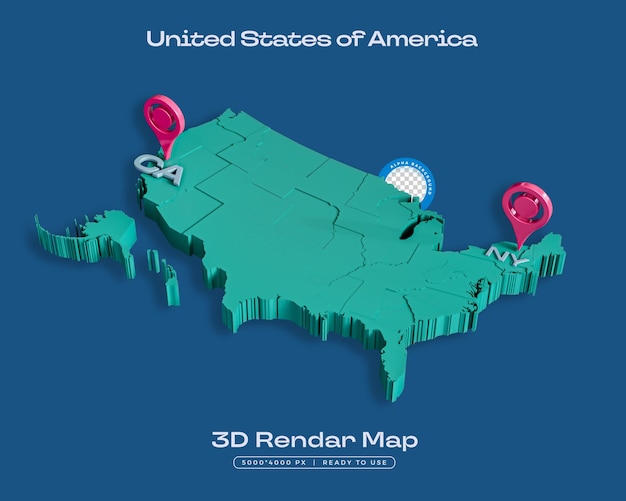 PSD estados unidos de américa mapa aislado ilustración de renderización 3d