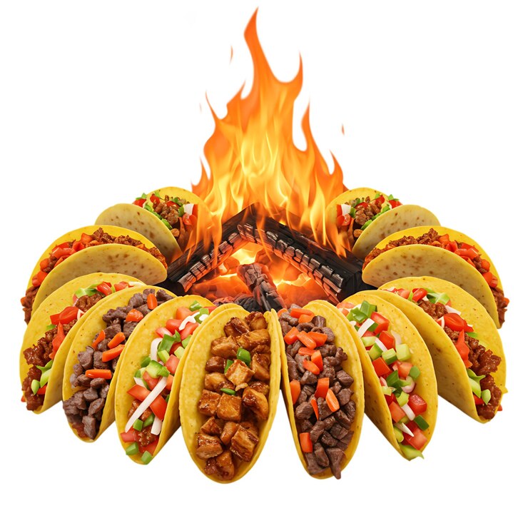 PSD estados unidos birria mexicana francês mini delicioso frango de tomate vegetal fire tacos set png foto de estoque