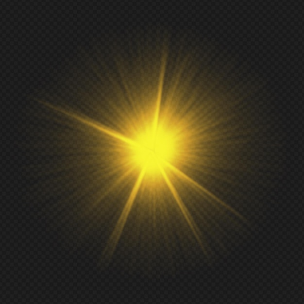 Un estallido de sol con rayos amarillos aislado sobre fondo transparente