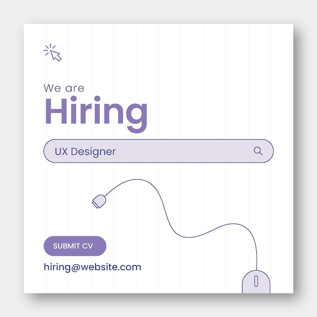 PSD estamos a contratar uma vaga de emprego de design de ui ux web banner e social media post quadrado modelo