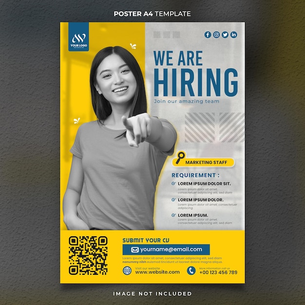 PSD estamos a recrutar empregados poster a4 ou banner template