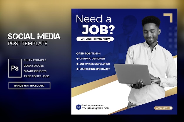 Estamos contratando modelo de postagem de mídia social de vaga de emprego ou banner quadrado da web