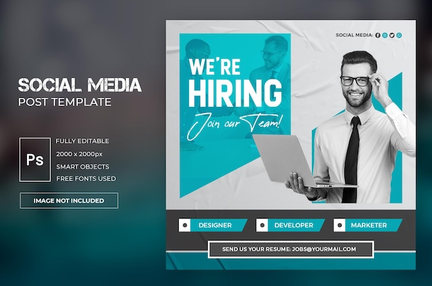 estamos contratando modelo de postagem de mídia social de vaga de emprego ou banner quadrado da web