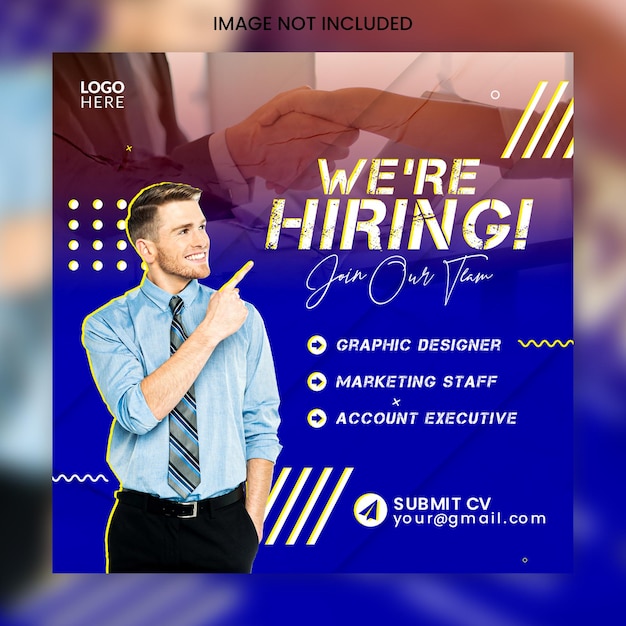 PSD estamos contratando post de mídia social de vaga de emprego ou design de modelo de banner da web e contratação de recrutamento