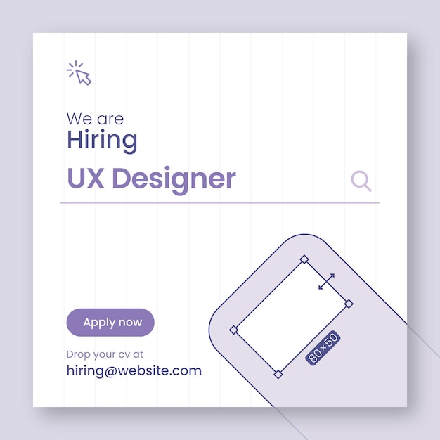 Estamos contratando ui ux diseño vacante de trabajo web banner y social media post cuadrado plantilla