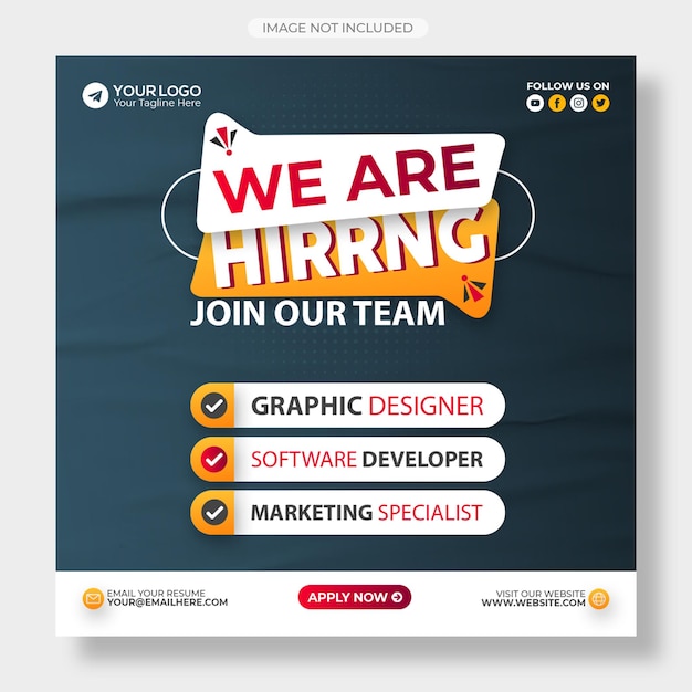 estamos contratando vacantes de trabajo plantilla de publicación en redes sociales o banner web