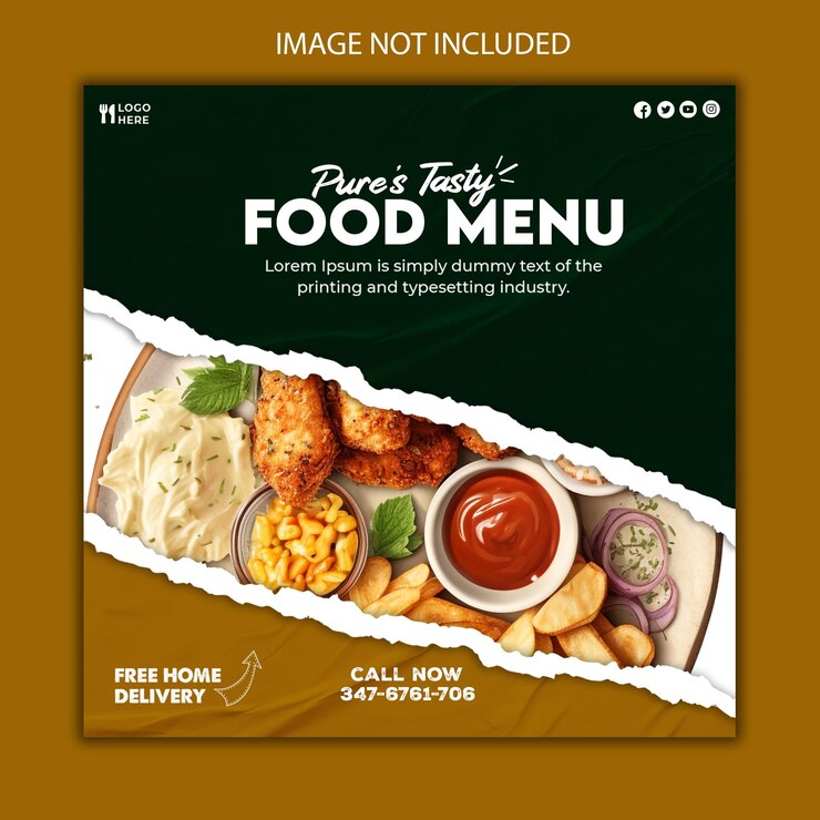 Estampa de banner de comida deliciosa especial para las redes sociales