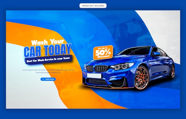 Estampa de banner web para el servicio de lavado y detallado de automóviles