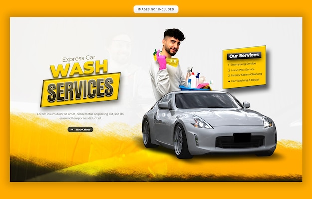 Estampa de banner web para el servicio de lavado y detallado de automóviles