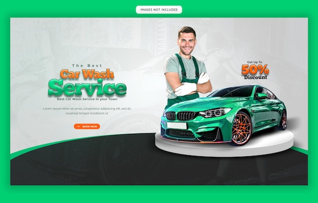 Estampa de banner web para el servicio de lavado y detallado de automóviles