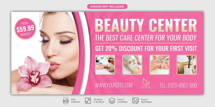 PSD estampa de cartel de anuncios para el centro de belleza