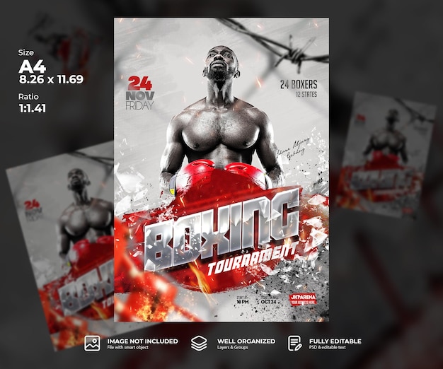 Estampa de cartel del calendario de peleas de boxeo para eventos deportivos