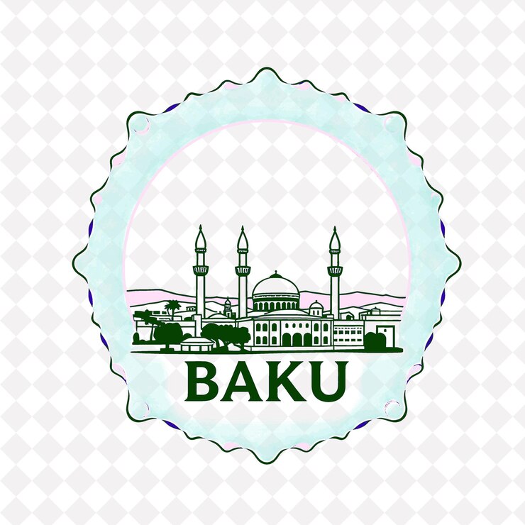 PSD estampa da cidade de baku com monocromático cor turquesa torres de chama decoração efeito de alto brilho gota de óleo