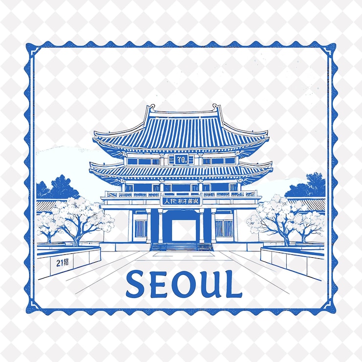 PSD estampa da cidade de seul com monocromia jade verde cor decoração do palácio de gyeongbokgung efeito de tinta desbotada