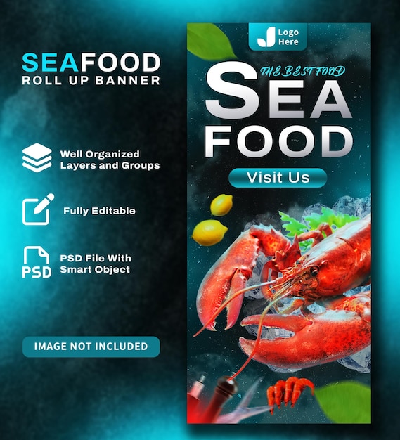 PSD estampa de design de banner de restaurante de frutos do mar