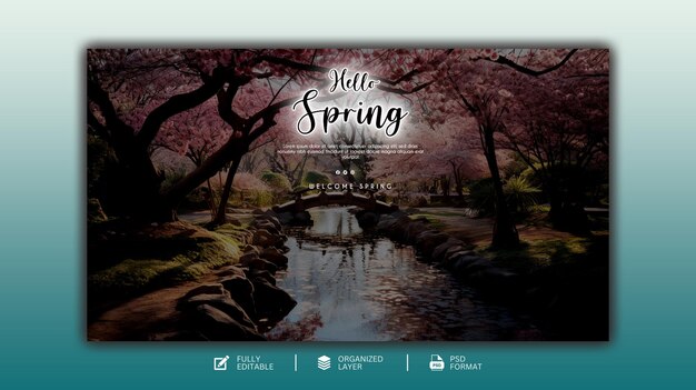 PSD estampa de diseño gráfico y de redes sociales de hello spring