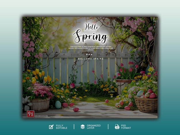 PSD estampa de diseño gráfico y de redes sociales de hello spring