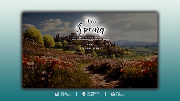 PSD estampa de diseño gráfico y de redes sociales de hello spring