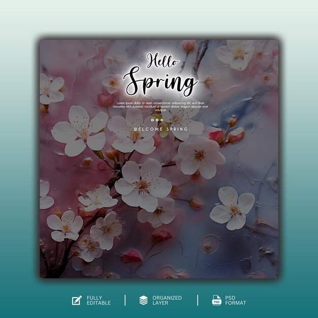 PSD estampa de diseño gráfico y de redes sociales de hello spring