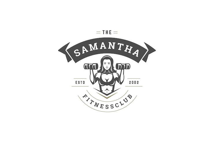PSD estampa de diseño del logotipo del club de fitness para mujeres atléticas musculosas que entrenan con pesas