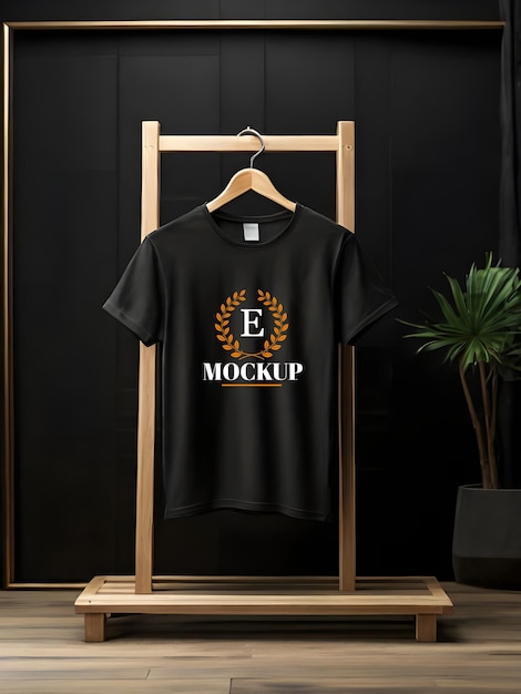 PSD estampa de diseño de maqueta de camiseta negra masculina editable para colgadores de lujo psd