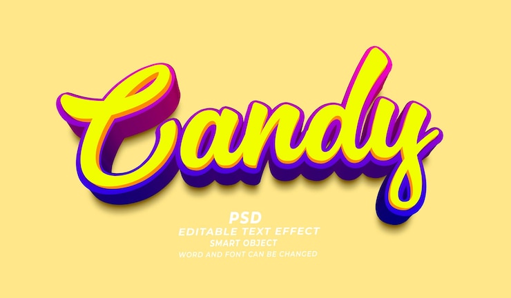 PSD estampa de photoshop de efectos de texto editable para caramelos psd