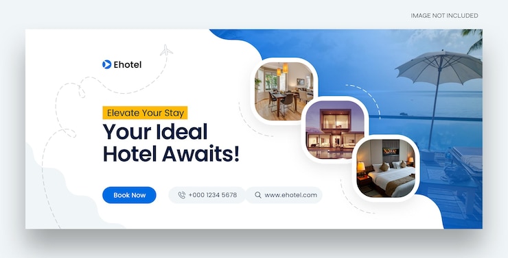 PSD estampa de portada de bienes raíces y reservas de hoteles en redes sociales