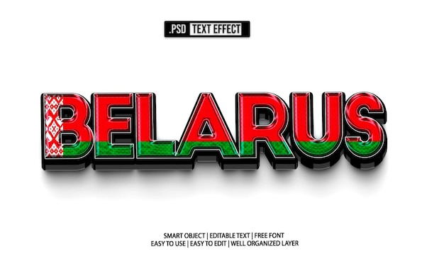 Estampa de PSD de efecto de texto editable para la bandera de Bielorrusia