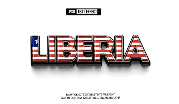 Estampa de PSD de efecto de texto editable para la bandera de Liberia