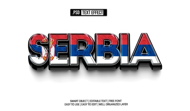 Estampa de PSD de efecto de texto editable para la bandera de Serbia
