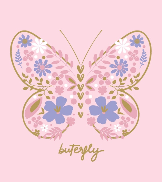 PSD estampado de mariposas con flores